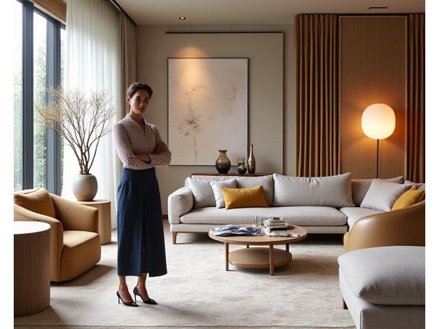 Olympus Interiors founder contemplating in a luxurious design studio