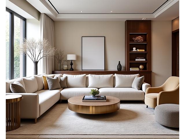 Luxurious living room in Kensington Residence with elegant furniture