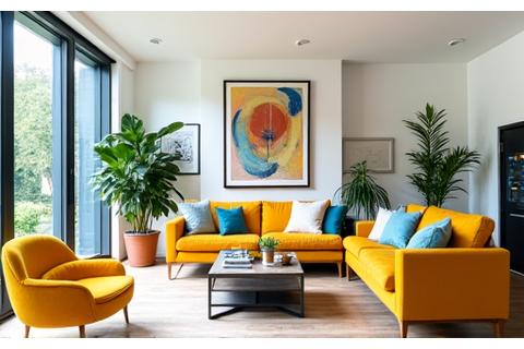 Bright and airy Notting Hill Flat living area with contemporary art