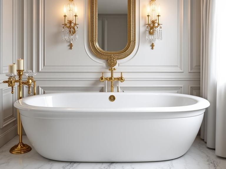 Luxurious classic bathroom with marble and gold accents